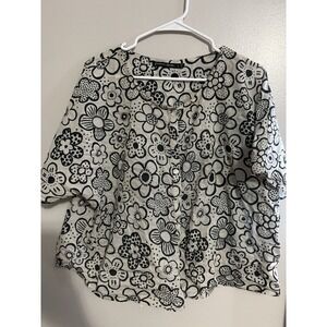 Gudrun Sjödén Floral Print Button Down Top Bohemian Style Blouse XL